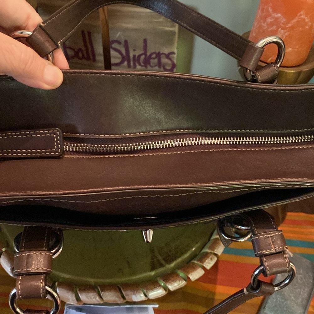 Coach Brown Leather Top Handle Turnlock Pocket Zipper Satchel Shoulder Bag - Picture 13 of 16